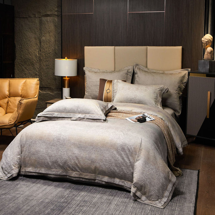 Luxurious four-piece satin bedding set with floral jacquard
