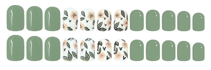 Artificial nail set with elegant floral patterns and modern design Bowlift