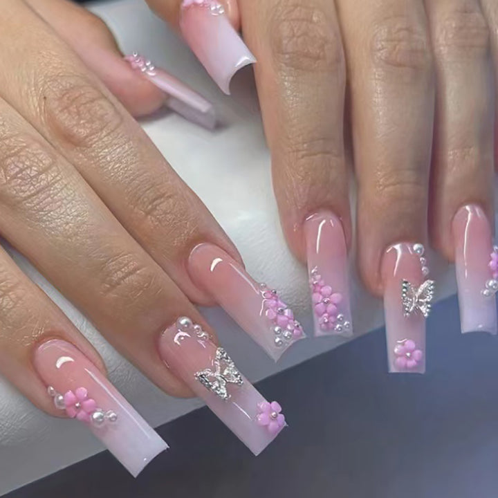 Decorative Floral Stiletto Nail Art Extensions Bowlift