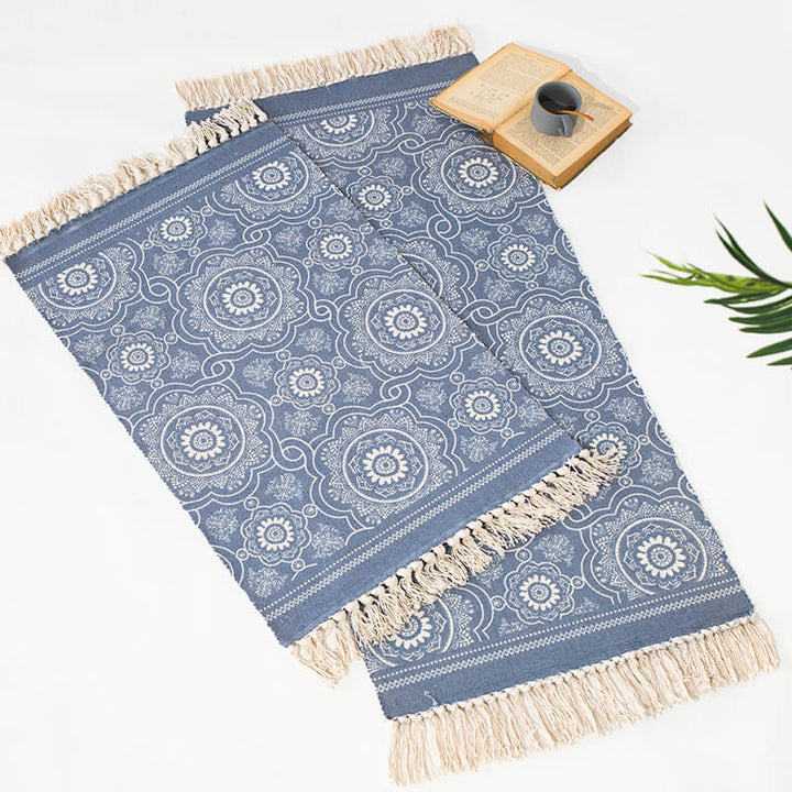 Decorative runner for dining table and console in Boho-Mandala design with fringes Bowlift