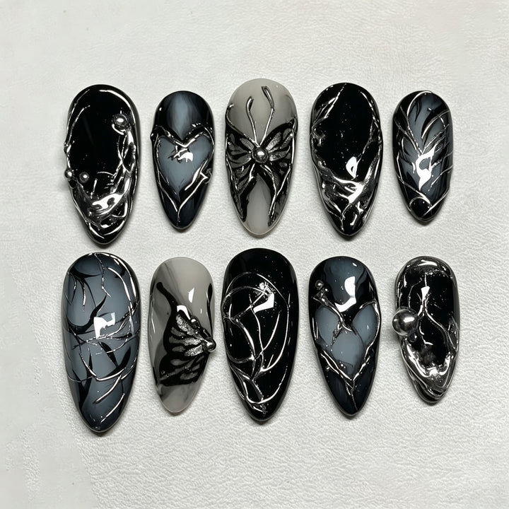 Artistic Gothic-Inspired Press-On Nail Set Bowlift