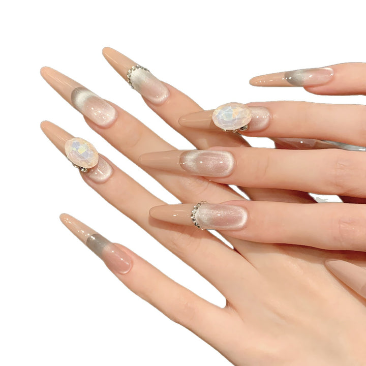 Decorative Stiletto Press-On Nail Art Set with Gemstone Accents