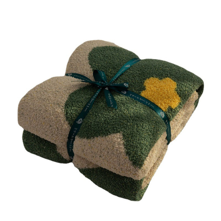 Chunky Knit Boucle Throw Blanket with Large Floral Motif and Teddy Texture Bowlift