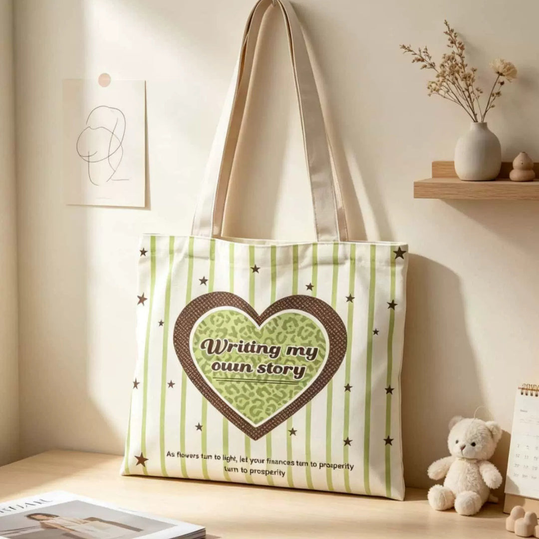 Canvas Tote Bag with Heart Design
