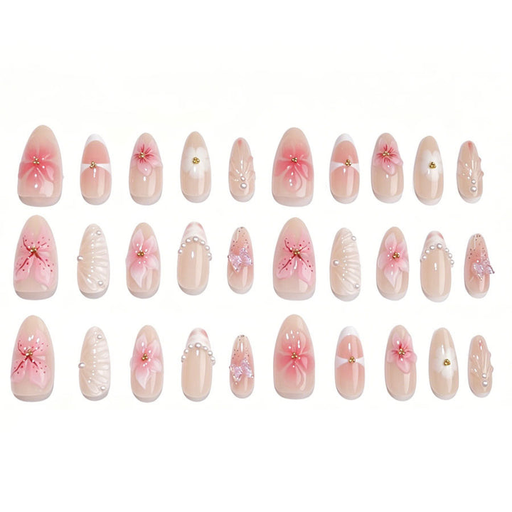 Artificial nail set with floral decorations and 3D accents Bowlift