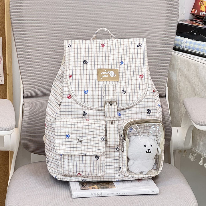 Heart-Printed Casual Backpack Bowlift