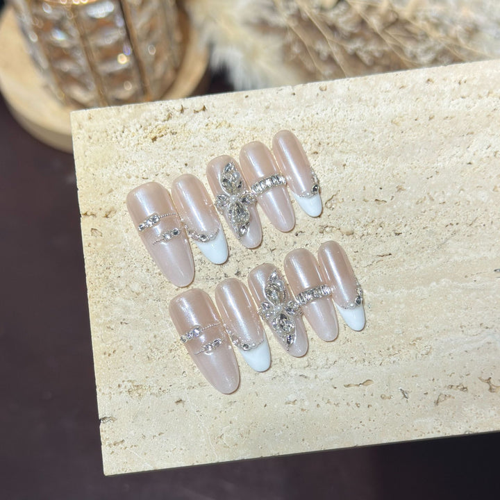 Elegant Crystal-Accented Press-On Nail Set