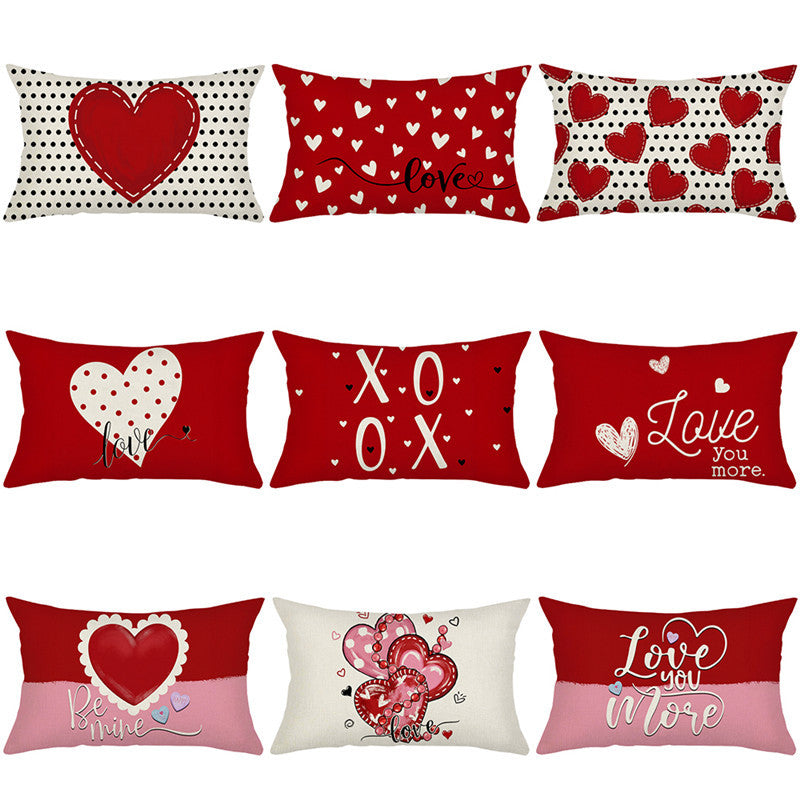 Rectangular Valentine's Heart Graphic Cotton-Linen Throw Pillow Cover