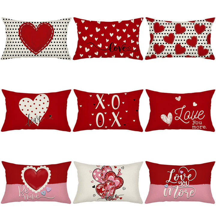 Rectangular Valentine's Heart Graphic Cotton-Linen Throw Pillow Cover