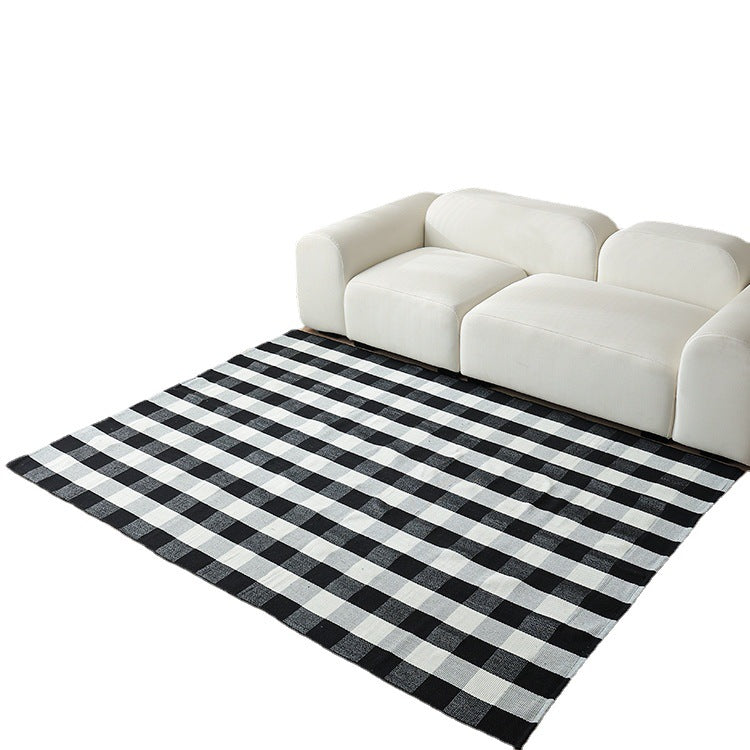 Large area living room rug check pattern, flat woven