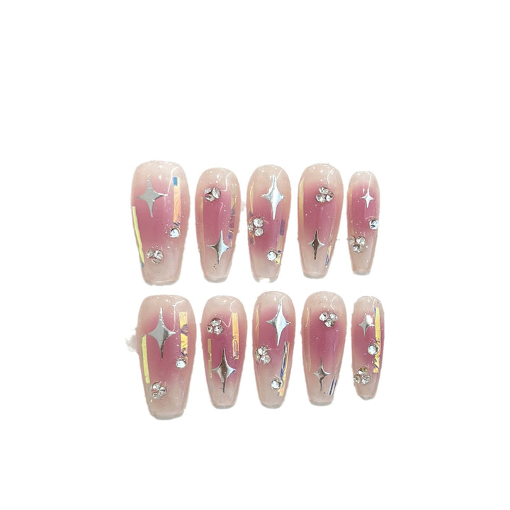 Decorative Press-On Nail Set with Glitter Accents