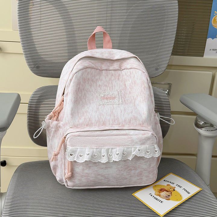 Stylish Backpack with Decorative Lace Trim Bowlift