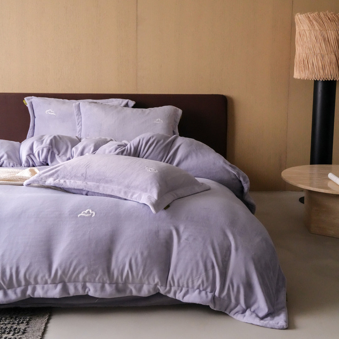 Washed Linen-Blend Cloud-Embroidered Duvet Cover Set with Hidden Closure