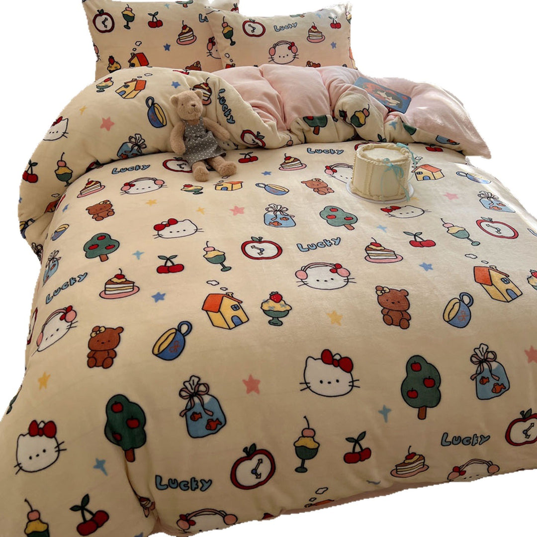 Plush Cartoon-Print Reversible Fleece Comforter with Oversized Loft