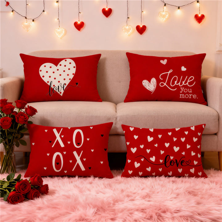 Rectangular Valentine's Heart Graphic Cotton-Linen Throw Pillow Cover