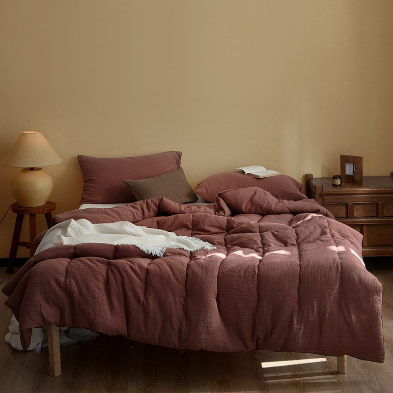 Quilted Washed-Linen Feel Reversible Comforter Set with Textured Channel Stitching