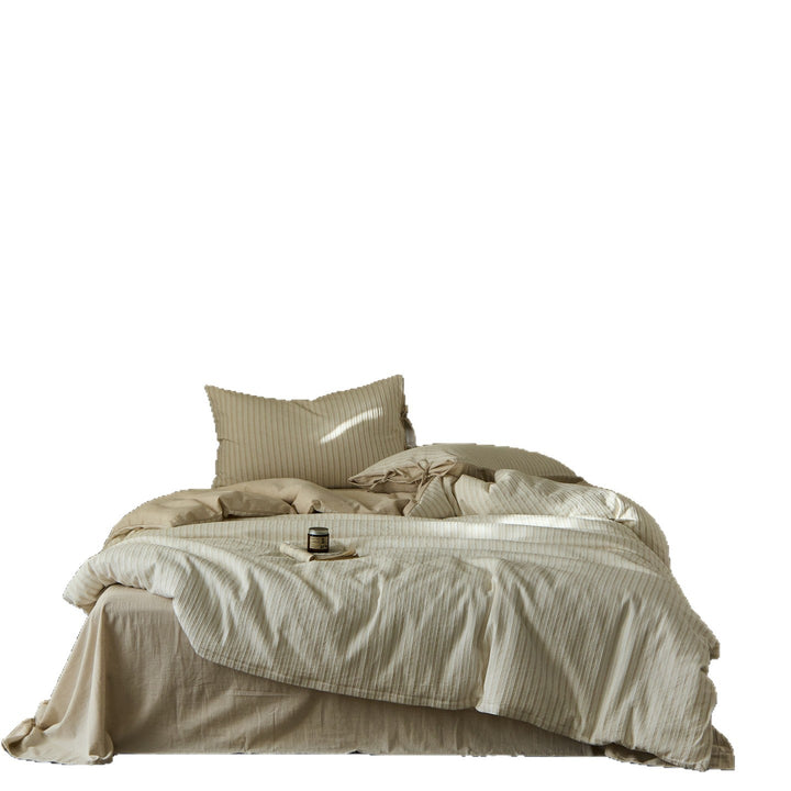 Bedding set made of washed linen-cotton with textured waffle stripe look and ties