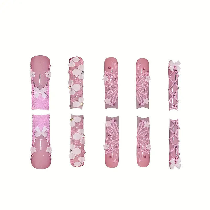 Artistic Floral Press-On Nail Design Bowlift