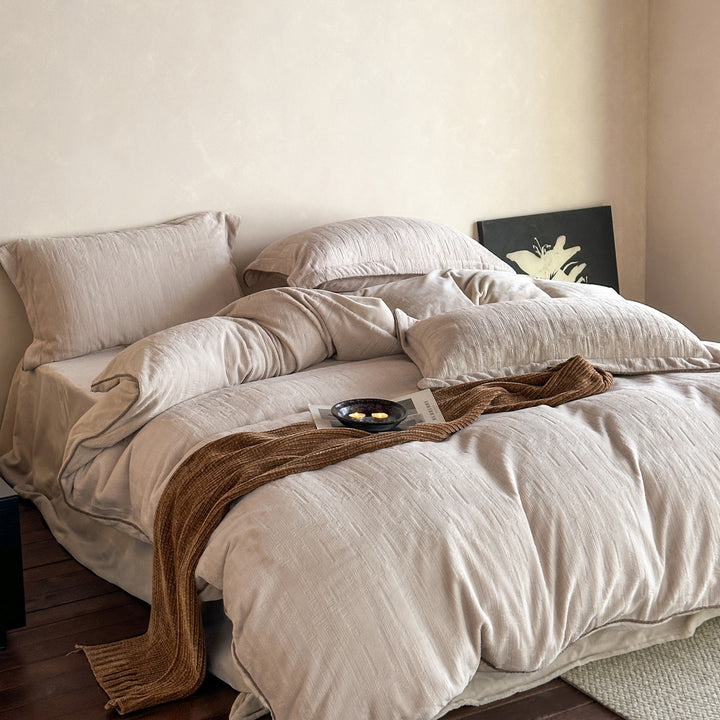 Plush Textured Reversible Duvet Cover Set with Quilted Finish