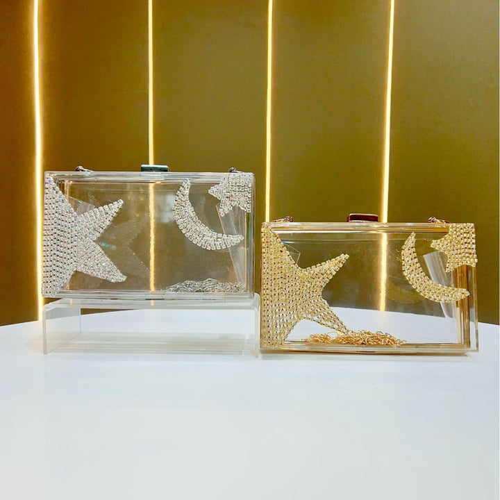 Glamorous Clear Rhinestone-Detail Clutch