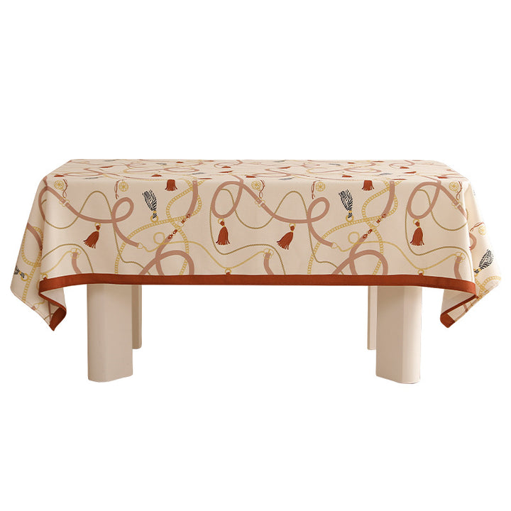 Rectangular decorative tablecloth with cord and tassel pattern as well as contrasted hem edge Bowlift