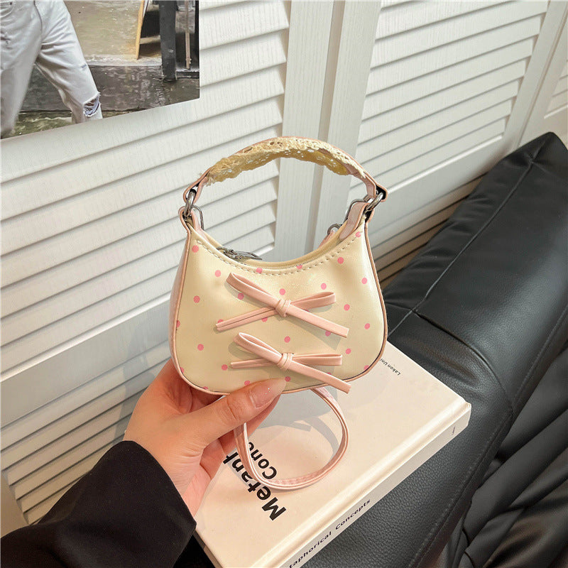 Polka Dot Mini Crossbody Handbag with Decorative Bows