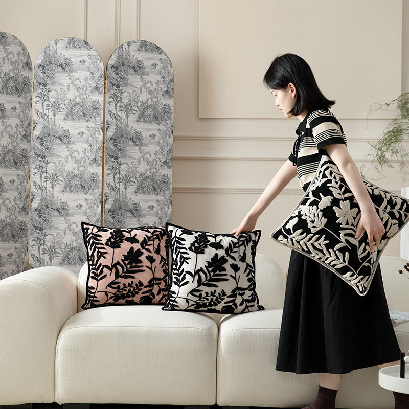 Decorative cushion cover with floral flock application Bowlift