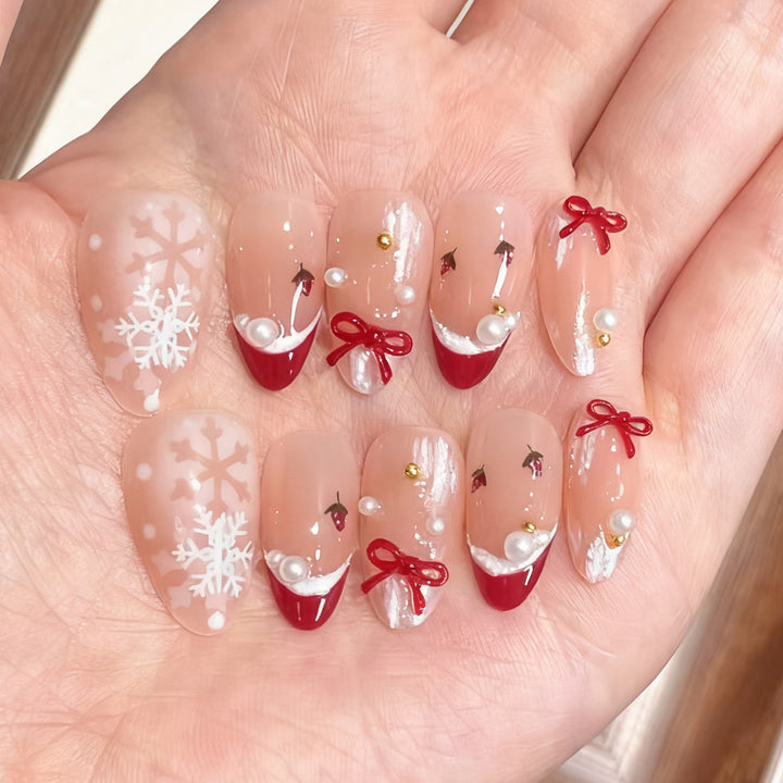 Festive Themed Holiday Press-On Nail Art Bowlift