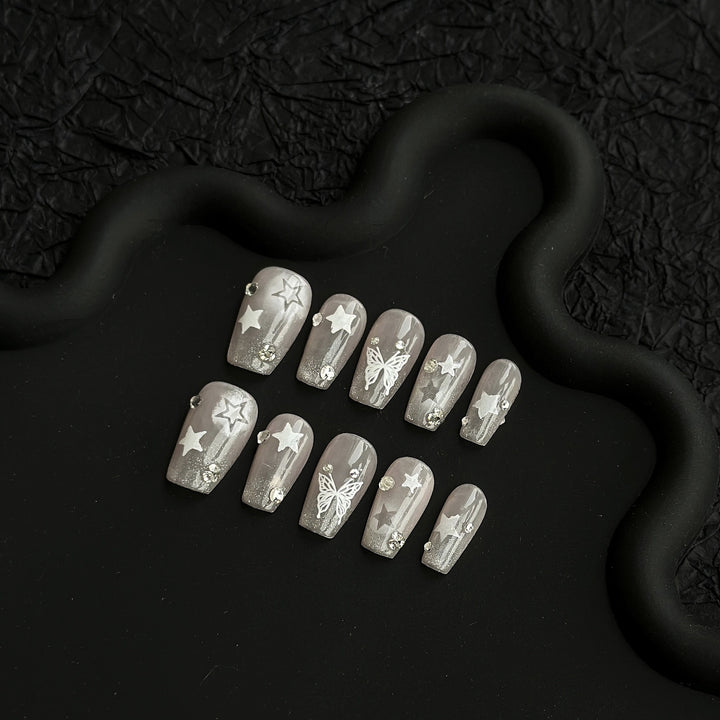 Decorative Press-On Nail Art Set with Luxury Sparkle Accents