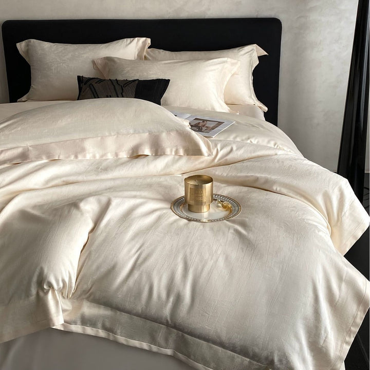 finely woven cotton satin bed set with tonal mini check and extra soft handle