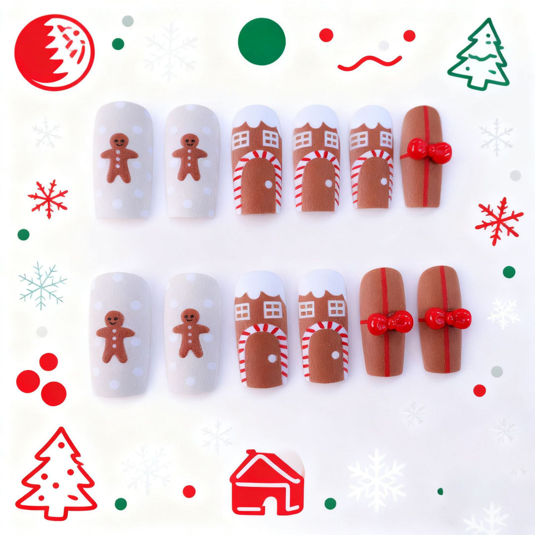Festive Holiday-Themed Press-On Nail Art Bowlift