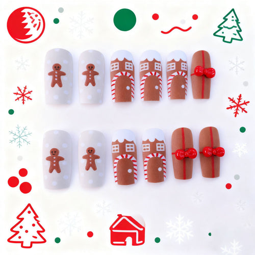 Festive Holiday-Themed Press-On Nail Art Bowlift