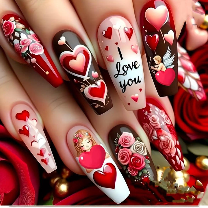 Artificial nails with Romantic Heart Design Bowlift