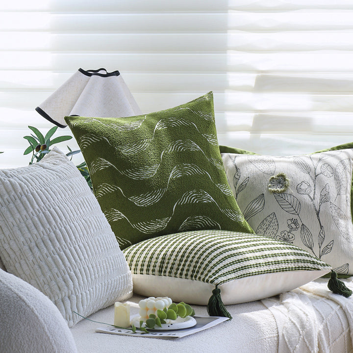 Square cushion cover made of microvelours with subtle wave structure Bowlift