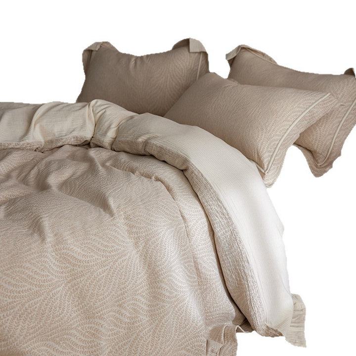 Washed Linen-Jacquard Duvet Cover Set with Flanged Pillow Shams