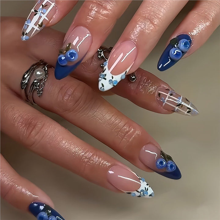 Artistic Press-On Nail Set with Floral Accents Bowlift