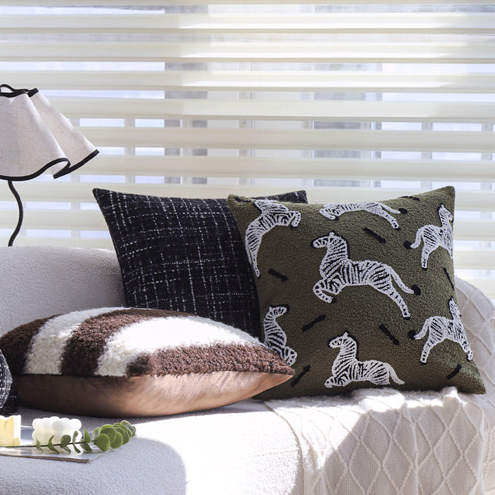 Rectangular lumbar pillow cover made of textured tweed boucle fabric Bowlift