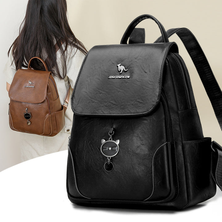 Cute Cat-Themed Leather Backpack Bowlift