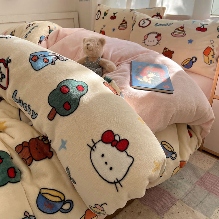 Plush Cartoon-Print Reversible Fleece Comforter with Oversized Loft