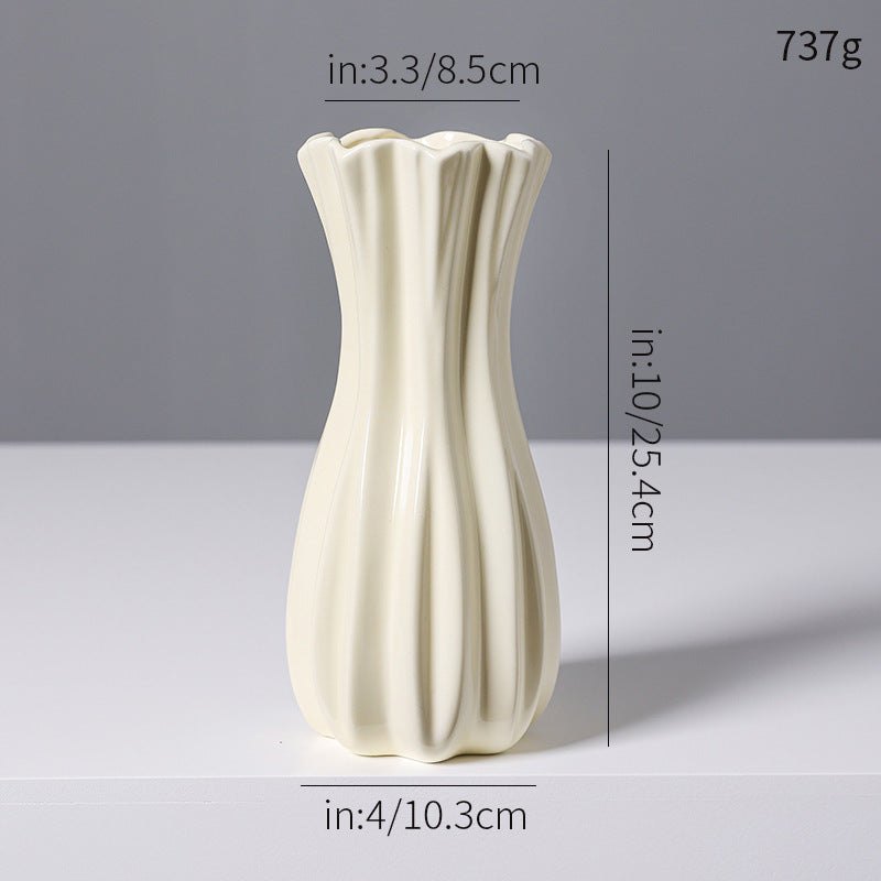 Elegant Fluted White Ceramic Vase Bowlift