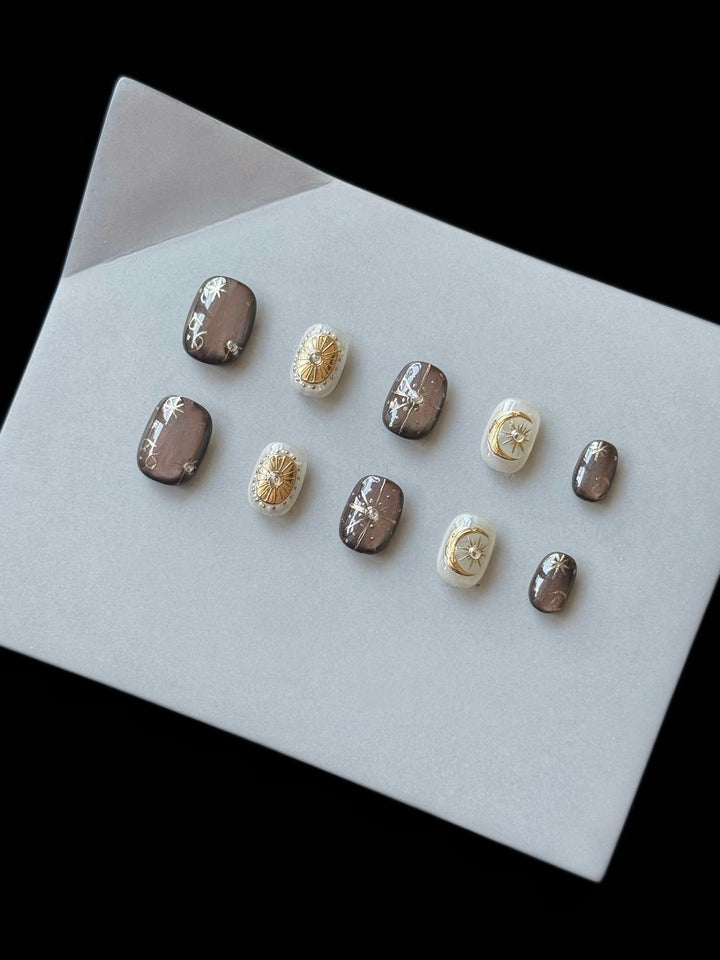 Decorative Press-On Nails with Celestial Designs