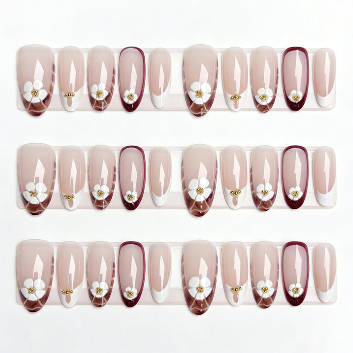 Elegant Floral Design Press-On Nail Enhancements Bowlift