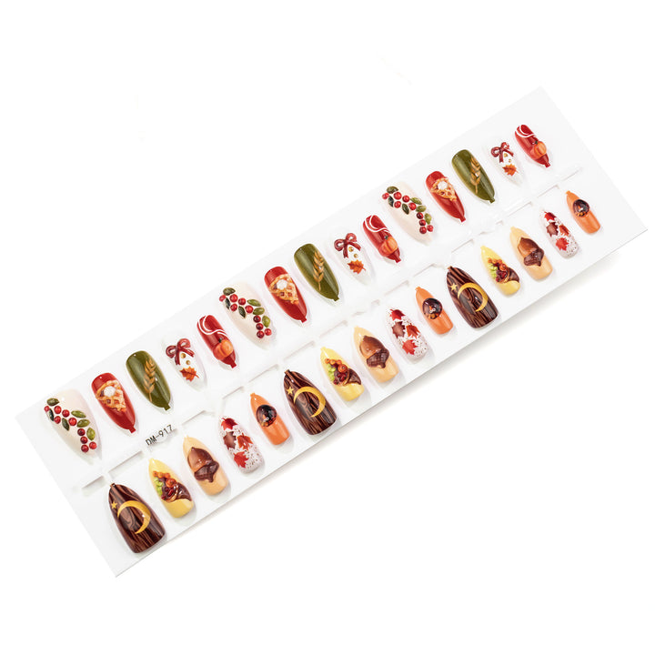 Festive Autumn-Themed Press-On Nail Art Set Bowlift