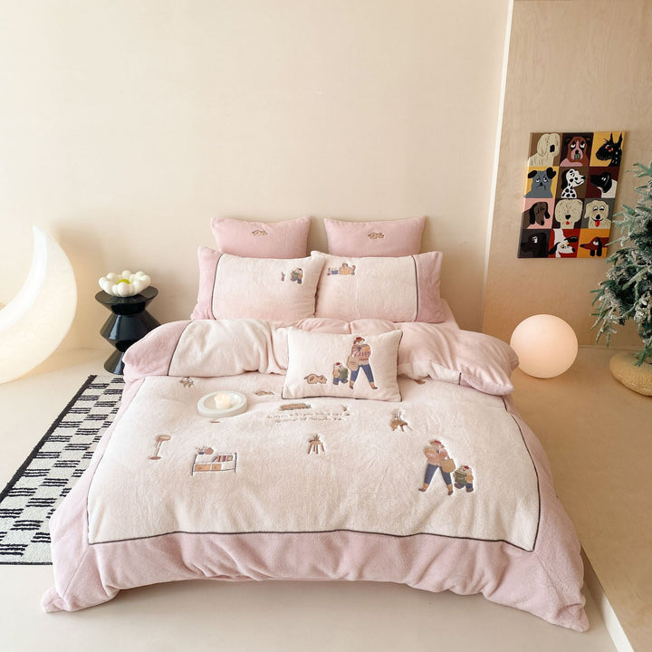 Plush Embroidered Cozy Duvet Cover and Pillowcase Bedding Set