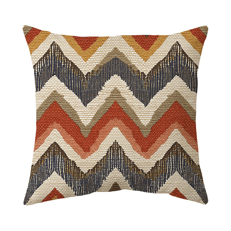 Textured Jacquard Wave Pattern Throw Pillow Cover Linen-Blend Removable Accent Cushion