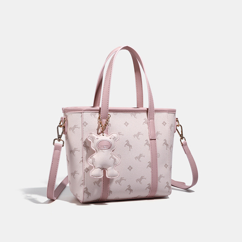 Stylish Mini Handheld Tote Bag with Plush Charm