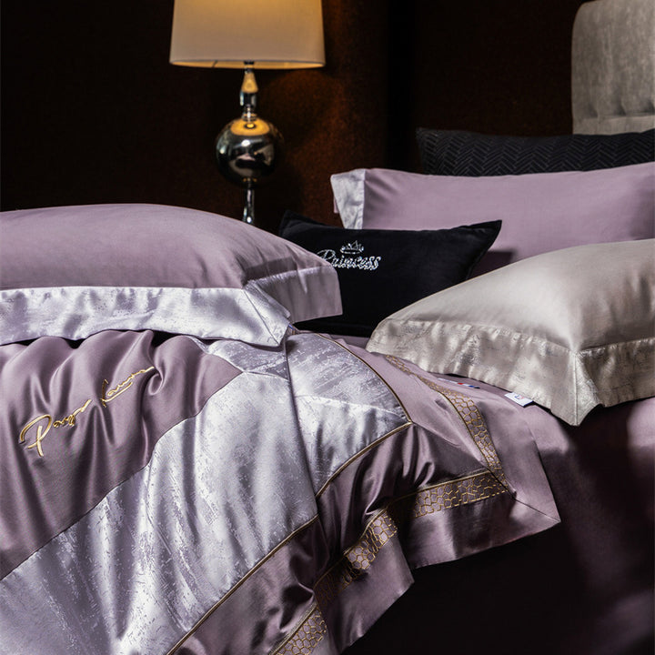 Hotel-Style Silk-Feel Jacquard Border Duvet Cover Set