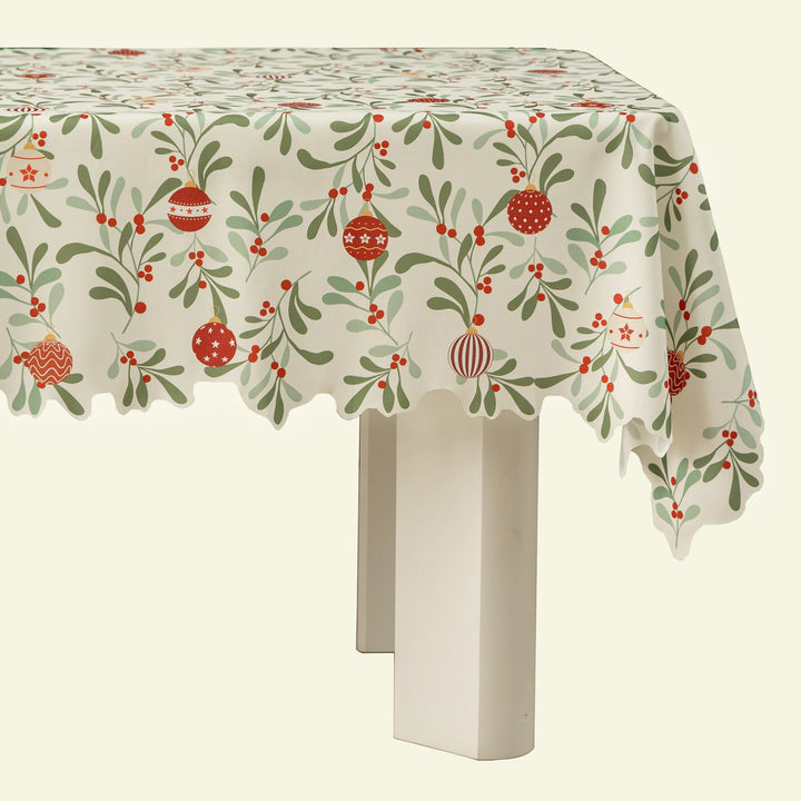 Festive rectangular tablecloth with mistletoe and Christmas ornament motif Bowlift