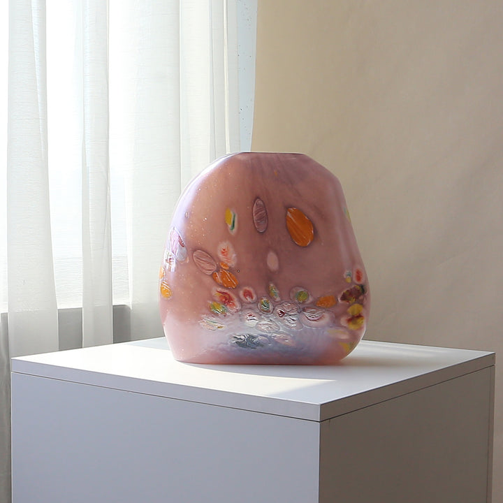 Handblown Sculptural Flat-Profile Art Glass Display Vase Bowlift