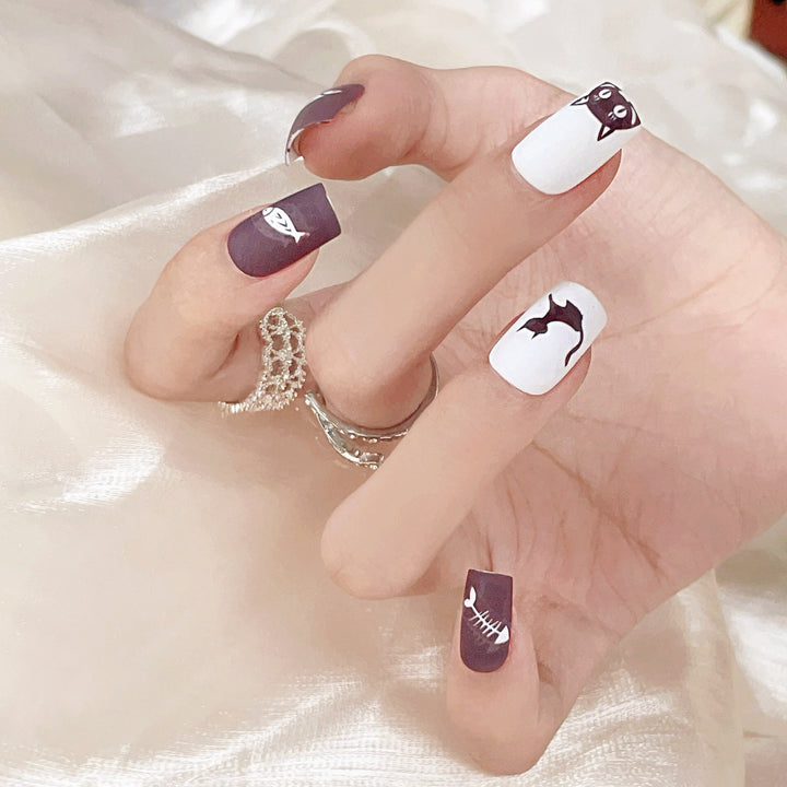 Whimsical Cat-Themed Press-On Nail Art Set